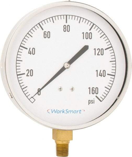 Value Collection - 4-1/2" Dial, 1/4 Thread, 0-160 Scale Range, Pressure Gauge - Lower Connection Mount, Accurate to 0.01% of Scale - Makers Industrial Supply