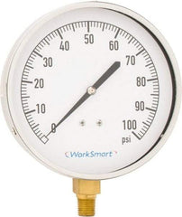 Value Collection - 4-1/2" Dial, 1/4 Thread, 0-100 Scale Range, Pressure Gauge - Lower Connection Mount, Accurate to 0.01% of Scale - Makers Industrial Supply