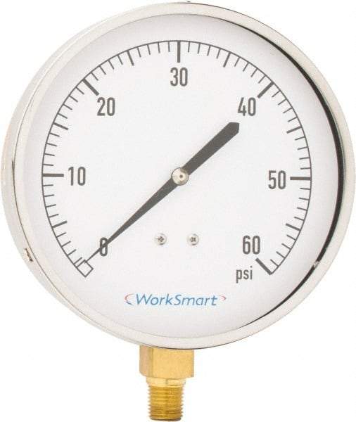 Value Collection - 4-1/2" Dial, 1/4 Thread, 0-60 Scale Range, Pressure Gauge - Lower Connection Mount, Accurate to 0.01% of Scale - Makers Industrial Supply