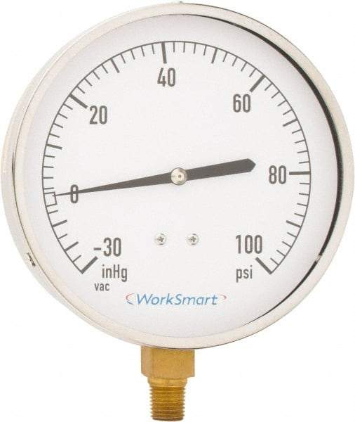 Value Collection - 4-1/2" Dial, 1/4 Thread, 30-0-100 Scale Range, Pressure Gauge - Lower Connection Mount, Accurate to 0.01% of Scale - Makers Industrial Supply