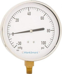 Value Collection - 4-1/2" Dial, 1/4 Thread, 30-0-100 Scale Range, Pressure Gauge - Lower Connection Mount, Accurate to 0.01% of Scale - Makers Industrial Supply