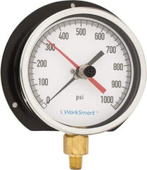 Value Collection - 4-1/2" Dial, 1/4 Thread, 0-1,000 Scale Range, Pressure Gauge - Lower Connection Mount, Accurate to 0.5% of Scale - Makers Industrial Supply