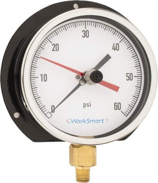 Value Collection - 4-1/2" Dial, 1/4 Thread, 0-60 Scale Range, Pressure Gauge - Lower Connection Mount, Accurate to 0.5% of Scale - Makers Industrial Supply