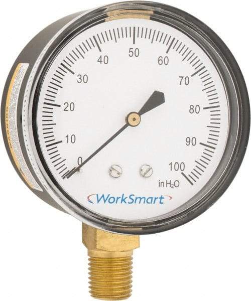 Value Collection - 2-1/2" Dial, 1/4 Thread, 0-100 Scale Range, Pressure Gauge - Lower Connection Mount, Accurate to 1.5% of Scale - Makers Industrial Supply