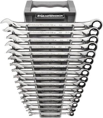 GearWrench - 16 Piece, 8mm to 24mm, 12 Point Combination Wrench Set - Metric Measurement Standard, Full Polish Chrome Finish - Makers Industrial Supply