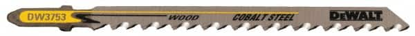 DeWALT - 4" Long, 6 Teeth per Inch, High Carbon Steel Jig Saw Blade - Toothed Edge, 1/4" Wide x 0.06" Thick, U-Shank - Makers Industrial Supply