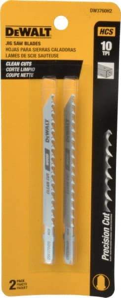 DeWALT - 4" Long, 10 Teeth per Inch, High Carbon Steel Jig Saw Blade - Toothed Edge, 1/4" Wide x 0.06" Thick, T-Shank - Makers Industrial Supply