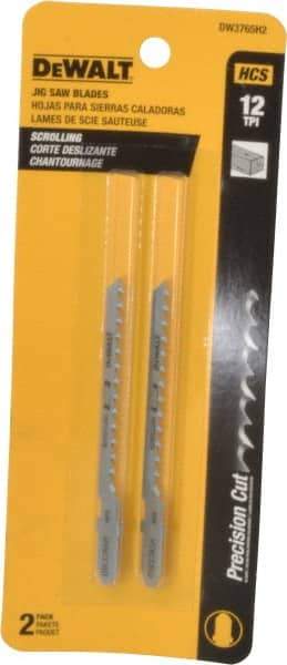 DeWALT - 3" Long, 12 Teeth per Inch, High Carbon Steel Jig Saw Blade - Toothed Edge, 1/4" Wide x 0.06" Thick, T-Shank - Makers Industrial Supply