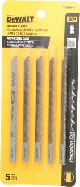 DeWALT - 4" Long, 6 Teeth per Inch, High Carbon Steel Jig Saw Blade - Toothed Edge, 1/4" Wide x 0.06" Thick, U-Shank - Makers Industrial Supply