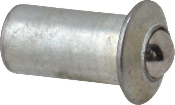 Gibraltar - 1/4" Body Length x 1/8" Body Diam, 0.4 Lb Init to 1.3 Lb Final End Force, Steel Press Fit Ball Plunger - 3/32" Ball Diam, 0.035" Max Ball Reach, 0.032" Flange Thickness - Makers Industrial Supply