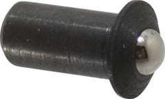 Gibraltar - 1/4" Body Length x 1/8" Body Diam, 0.75 Lb Init to 2.5 Lb Final End Force, Steel Press Fit Ball Plunger - 3/32" Ball Diam, 0.035" Max Ball Reach, 0.032" Flange Thickness - Makers Industrial Supply