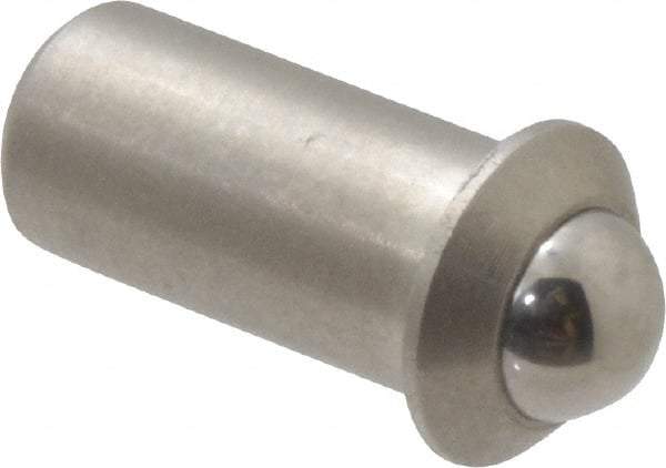 Gibraltar - 0.394" Body Length x 3/16" Body Diam, 1 Lb Init to 2.5 Lb Final End Force, Stainless Steel Press Fit Ball Plunger - 5/32" Ball Diam, 0.058" Max Ball Reach, 0.04" Flange Thickness - Makers Industrial Supply