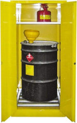 Securall Cabinets - 31" Wide x 31" Deep x 65" High, 18 Gauge Steel Vertical Drum Cabinet with 3 Point Key Lock - Yellow, Manual Closing Door, 1 Shelf, 1 Drum, Drum Rollers Included - Makers Industrial Supply