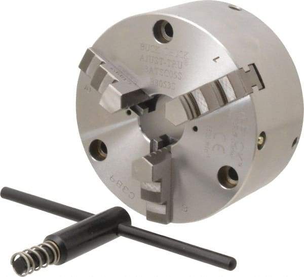 Buck Chuck Company - 3 Jaws, 5" Diam, Self Centering Manual Lathe Chuck - Front Mount, Adjustable, 5,500 Max RPM, 1.28" Through Hole Diam, Forged Steel - Makers Industrial Supply