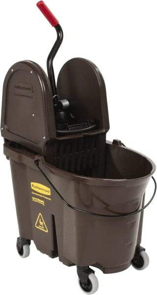 Rubbermaid - 35 Qt Plastic Bucket & Wringer - 20-1/8" Long x 36-1/2" High x 15-3/4" Wide, Brown - Makers Industrial Supply