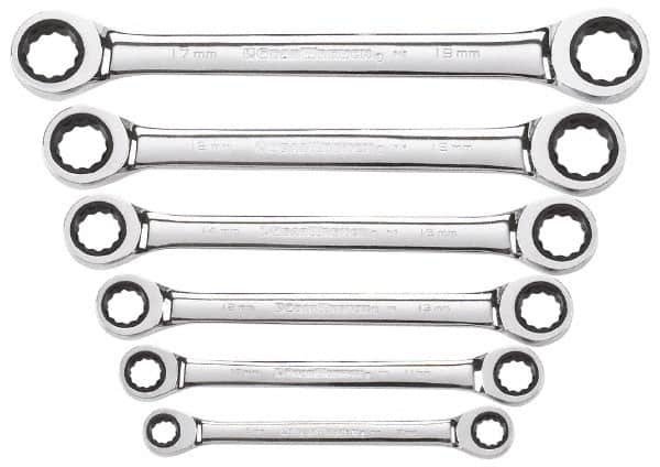 GearWrench - 6 Piece, 8mm x 9mm to 17mm x 19mm, Ratchet Set - Metric Measurement Standard, Chrome Finish, Comes in Display Card - Makers Industrial Supply