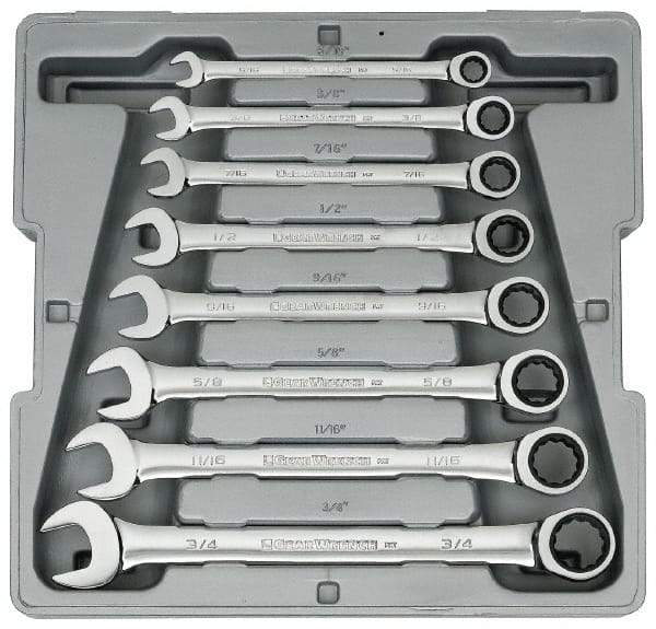 GearWrench - 8 Piece, 5/16" to 3/4", Combination Wrench Set - Inch Measurement Standard, Chrome Finish, Comes in Tray - Makers Industrial Supply