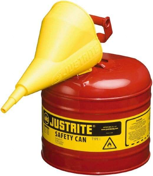 Justrite - 2 Gal Brass Type I Safety Can - 9-1/2" High, Red - Makers Industrial Supply