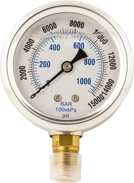 Value Collection - 0 to 15,000 Scale Range Pressure Liquid Filled Gauge - 1.5% of Scale Accuracy - Makers Industrial Supply