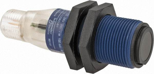 Telemecanique Sensors - 4 Pin M12 Connector, 15m Nominal Distance, Shock and Vibration Resistant, Through Beam Photoelectric Sensor - 12 to 24 VDC, 500 Hz, PBT, 2.36 Inch Long x 0.71 Inch Wide - Makers Industrial Supply