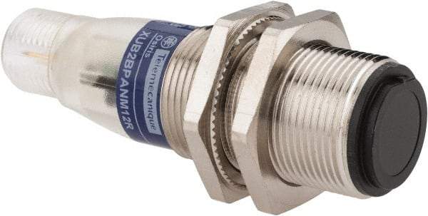 Telemecanique Sensors - 4 Pin M12 Connector, 15m Nominal Distance, Shock and Vibration Resistant, Through Beam Photoelectric Sensor - 12 to 24 VDC, 500 Hz, Nickel Plated Brass, 2.36 Inch Long x 0.71 Inch Wide - Makers Industrial Supply