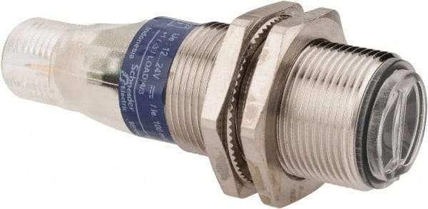 Telemecanique Sensors - 4 Pin M12 Connector, 0.1m Nominal Distance, Shock and Vibration Resistant, Diffused Photoelectric Sensor - 12 to 24 VDC, 500 Hz, Nickel Plated Brass, 2.36 Inch Long x 0.71 Inch Wide - Makers Industrial Supply