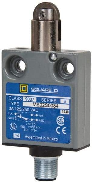 Square D - SPDT, NC/NO, Multiple VAC Levels, Prewired Terminal, Parallel Roller Plunger Actuator, General Purpose Limit Switch - 1, 2, 4, 6, 6P NEMA Rating, IP67 IPR Rating, Bushing Mount, 80 Ounce Operating Force - Makers Industrial Supply