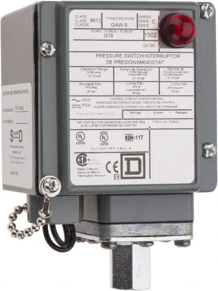 Square D - 4, 13 and 4X NEMA Rated, SPDT-DB, 3 to 150 psig, Electromechanical Pressure and Level Switch - Exact Industrial Supply