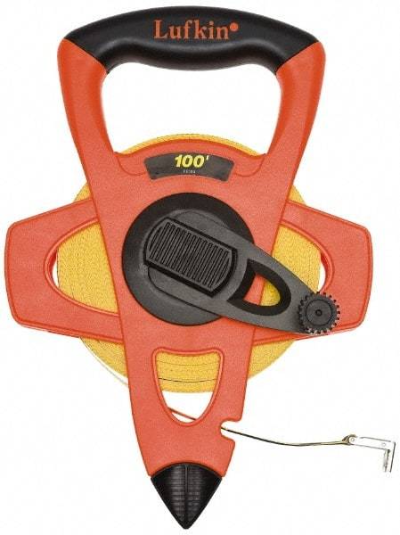 Lufkin - 150' x 1/2" Yellow Blade Tape Measure - 1/100 & 1/10' Graduation, C2 Graduation Style, Orange/Yellow/Black Case - Makers Industrial Supply