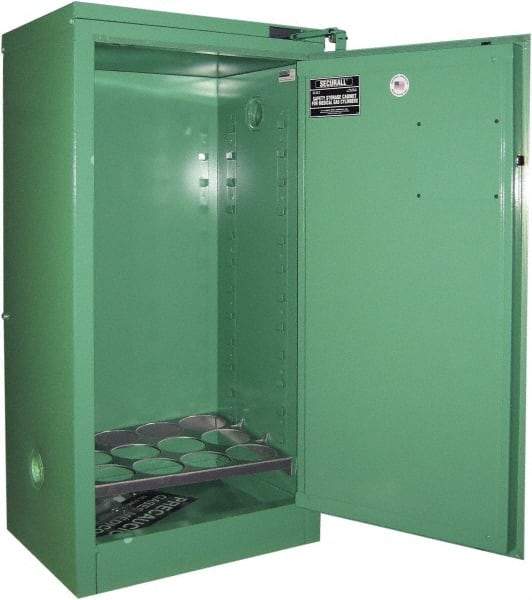 Securall Cabinets - 1 Door, Green Steel Standard Safety Cabinet for Flammable and Combustible Liquids - 46" High x 23" Wide x 18" Deep, Self Closing Door, 3 Point Key Lock, D, E Cylinder Capacity - Makers Industrial Supply