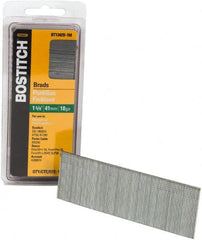 Stanley Bostitch - 18 Gauge 0.05" Shank Diam 1-5/8" Long Brad Nails for Power Nailers - Steel, Bright Finish, Ring Shank, Straight Stick Adhesive Collation, Brad Head, Chisel Point - Makers Industrial Supply