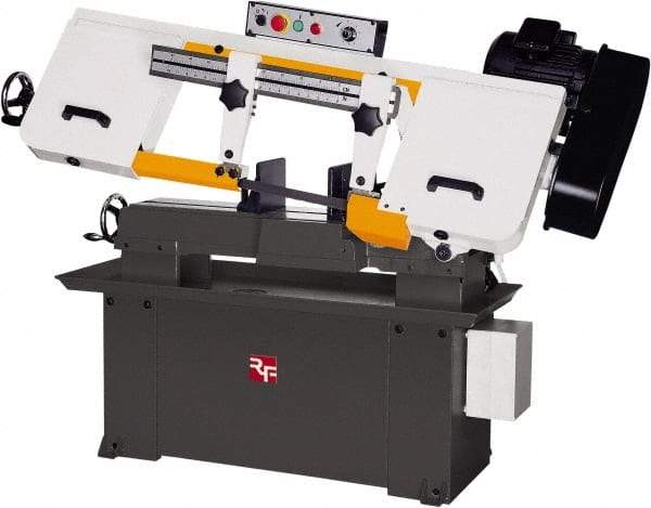 Rong Fu - 5 x 16" Max Capacity, Manual Step Pulley Horizontal Bandsaw - 114, 196, 288 & 377 SFPM Blade Speed, 110 Volts, 45°, 1.5 hp, 1 Phase - Makers Industrial Supply