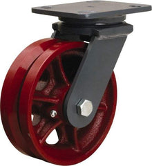 Hamilton - 6" Diam x 2" Wide, Iron Swivel Caster - 1,000 Lb Capacity, Top Plate Mount, 4" x 5" Plate, Straight Roller Bearing - Makers Industrial Supply