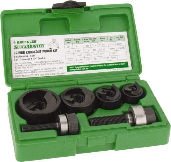 Greenlee - 11 Piece, 1" Punch Hole Diam, Manual Knockout Set - Round Punch, 10 Gage Mild Steel - Makers Industrial Supply