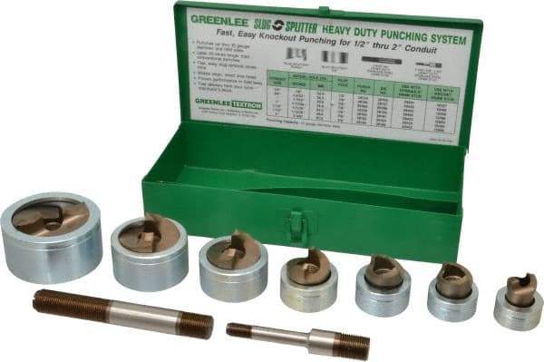 Greenlee - 17 Piece, 2" Punch Hole Diam, Hydraulic Knockout Set - Round Punch, 10 Gage Mild Steel - Makers Industrial Supply