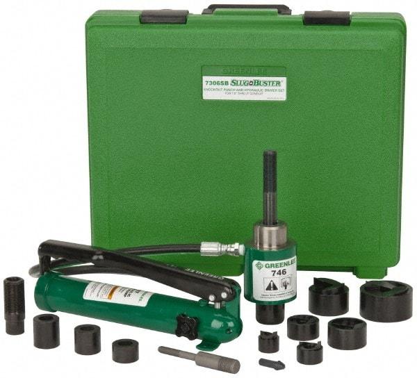 Greenlee - 17 Piece, 2" Punch Hole Diam, Hydraulic Knockout Set - Round Punch, 10 Gage Mild Steel - Makers Industrial Supply