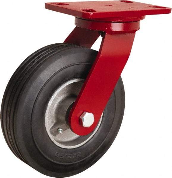 Hamilton - 8" Diam x 2" Wide, Rubber Swivel Caster - 500 Lb Capacity, Top Plate Mount, 4-1/2" x 6-1/2" Plate, Straight Roller Bearing - Makers Industrial Supply