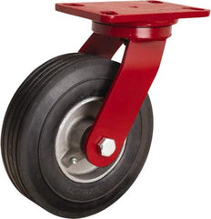 Hamilton - 8" Diam x 2" Wide, Rubber Swivel Caster - 500 Lb Capacity, Top Plate Mount, 4-1/2" x 6-1/2" Plate, Straight Roller Bearing - Makers Industrial Supply