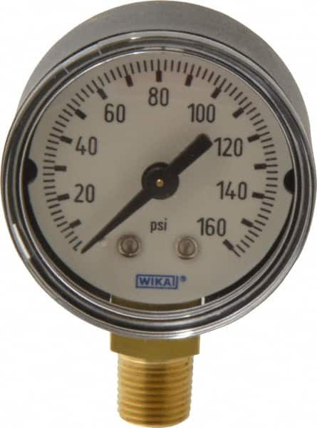 Wika - 1-1/2" Dial, 1/8 Thread, 0-160 Scale Range, Pressure Gauge - Lower Connection Mount, Accurate to 3-2-3% of Scale - Makers Industrial Supply