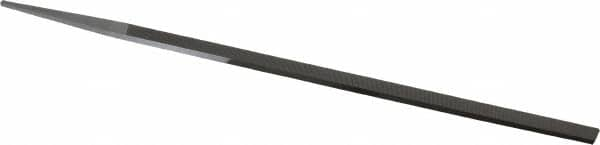 Grobet - 10" Standard Precision Swiss Pattern Narrow Pillar File - Double Cut, 25/64" Width Diam x 3/16" Thick, With Tang - Makers Industrial Supply