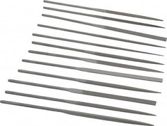 Grobet - 12 Piece Swiss Pattern File Set - 5-1/2" Long, 0 Coarseness, Set Includes Barrette, Crossing, Equalling, Half Round, Knife, Marking, Round, Round Edge Joint, Slitting, Square, Three Square, Warding - Makers Industrial Supply