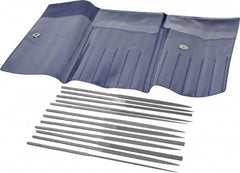 Grobet - 12 Piece Swiss Pattern File Set - 5-1/2" Long, 2 Coarseness, Set Includes Barrette, Crossing, Equalling, Half Round, Knife, Marking, Round, Round Edge Joint, Slitting, Square, Three Square, Warding - Makers Industrial Supply