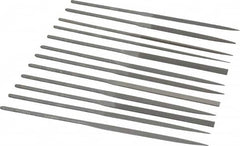 Grobet - 12 Piece Swiss Pattern File Set - 6-1/4" Long, 0 Coarseness, Set Includes Barrette, Crossing, Equalling, Half Round, Knife, Marking, Round, Round Edge Joint, Slitting, Square, Three Square, Warding - Makers Industrial Supply