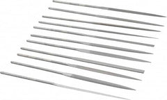 Grobet - 12 Piece Swiss Pattern File Set - 6-1/4" Long, 2 Coarseness, Set Includes Barrette, Crossing, Equalling, Half Round, Knife, Marking, Round, Round Edge Joint, Slitting, Square, Three Square, Warding - Makers Industrial Supply