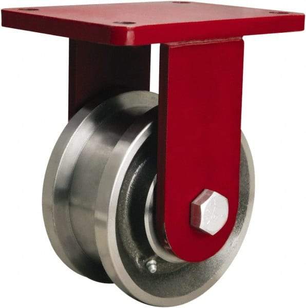 Hamilton - 5" Diam x 1-11/16" Wide x 8" OAH Top Plate Mount Rigid Caster - Forged Steel, 4,200 Lb Capacity, Straight Roller Bearing, 5-1/2 x 7-1/2" Plate - Makers Industrial Supply