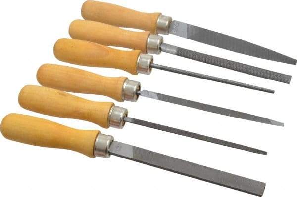 Nicholson - 6 Piece American Pattern File Set - 4" Long, Bastard Coarseness, Set Includes Half Round, Hand, Round, Slim Taper, Square, Warding - Makers Industrial Supply