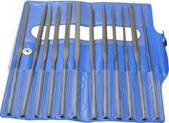 Nicholson - 12 Piece Swiss Pattern File Set - 6-1/4" Long, 2 Coarseness, Round Handle, Set Includes Barrette, Crossing, Equalling, Flat, Half Round, Knife, Round, Slitting, Square, Three Square - Makers Industrial Supply