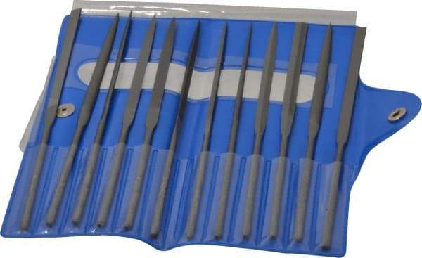 Nicholson - 12 Piece Swiss Pattern File Set - 6-1/4" Long, 4 Coarseness, Round Handle, Set Includes Barrette, Crossing, Equalling, Flat, Half Round, Knife, Round, Slitting, Square, Three Square - Makers Industrial Supply