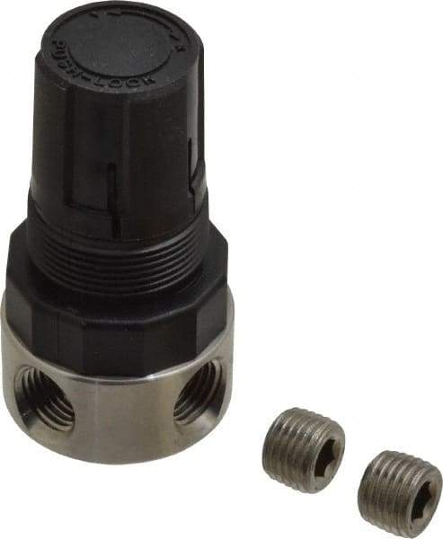 Parker - 1/4 NPT Port, 12 CFM, Stainless Steel Miniature Regulator - 0 to 125 psi Range, 300 Max psi Supply Pressure, 1/4" Gauge Port Thread, 1.56" Wide x 3.06" High - Makers Industrial Supply