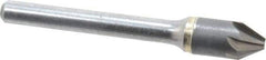 Made in USA - 3/8" Head Diam, 1/4" Shank Diam, 6 Flute 60° Solid Carbide Countersink - Bright Finish, 2-1/2" OAL, 1/8" Nose Diam, Single End, Straight Shank, Right Hand Cut - Makers Industrial Supply